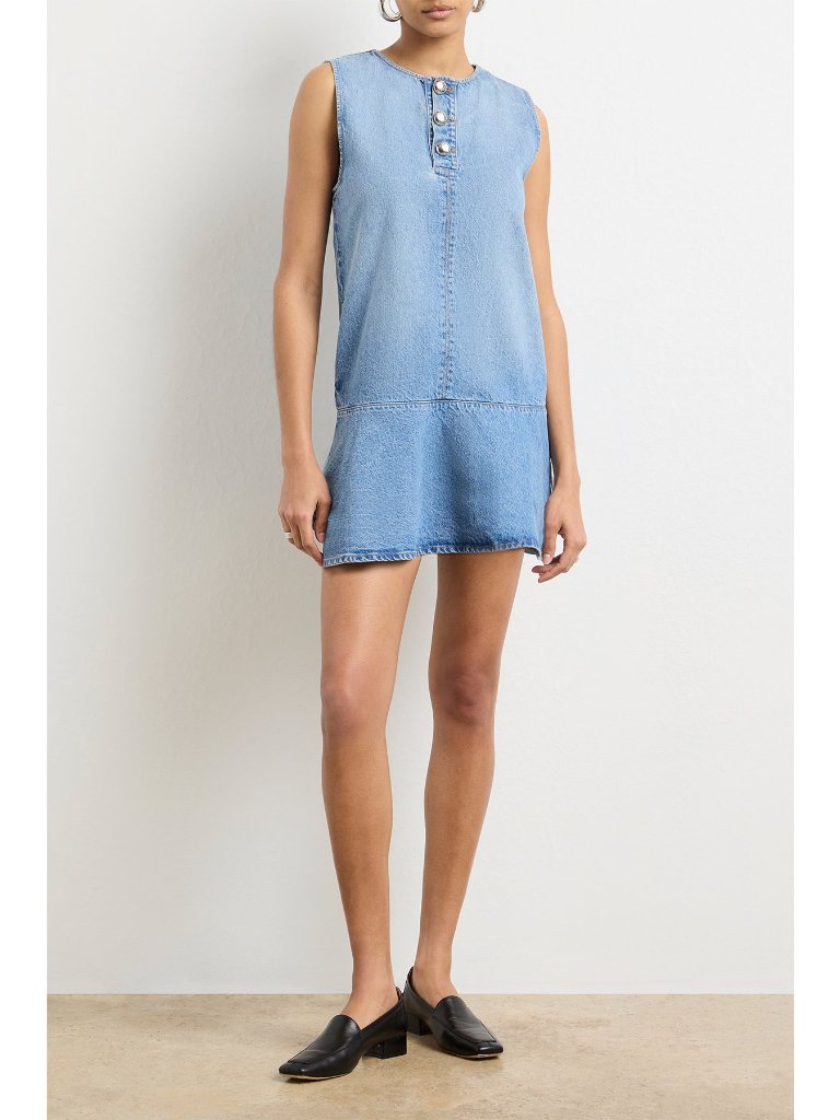Brandon Maxwell Rosie Blue Denim Flare Mini Dress Size 4